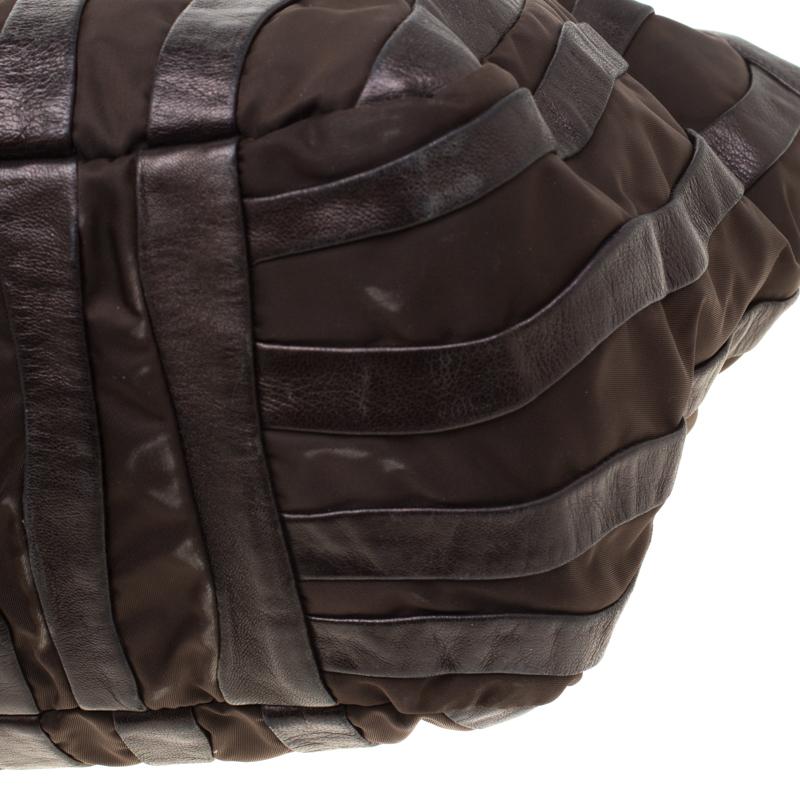 Prada Dark Brown Leather and Nylon Wave Hobo 3