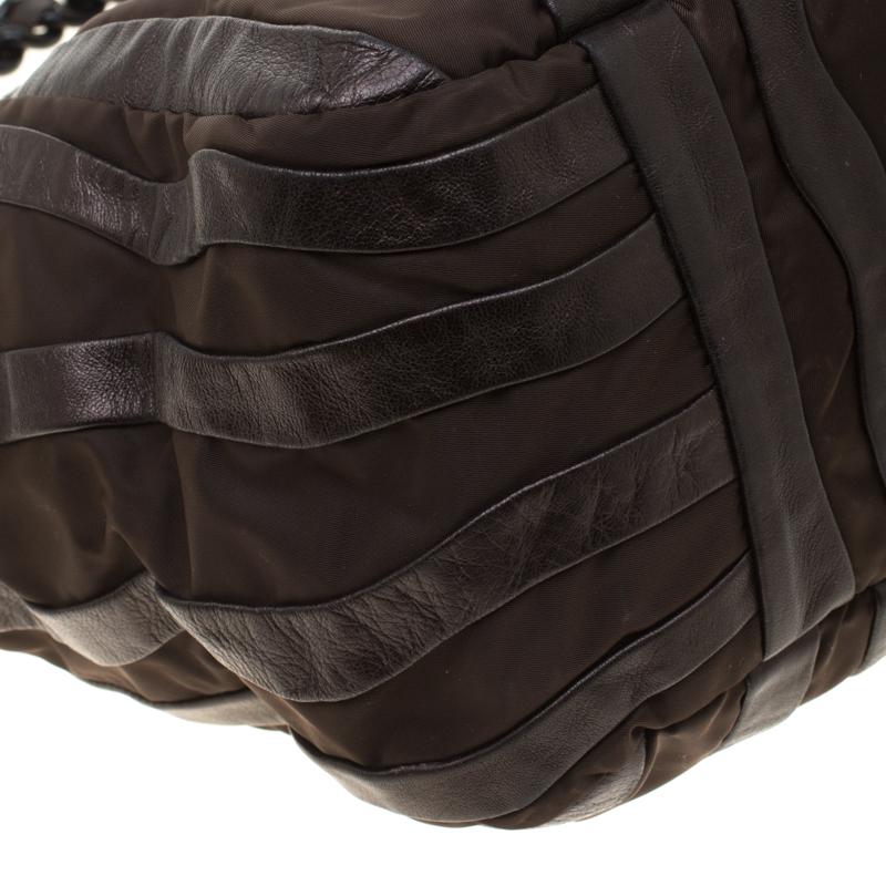 Prada Dark Brown Leather and Nylon Wave Hobo 4