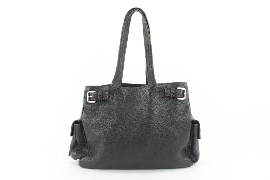 Women's Prada Dark Brown Leather Belt Buckle Tote Bag 455pr62 For Sale