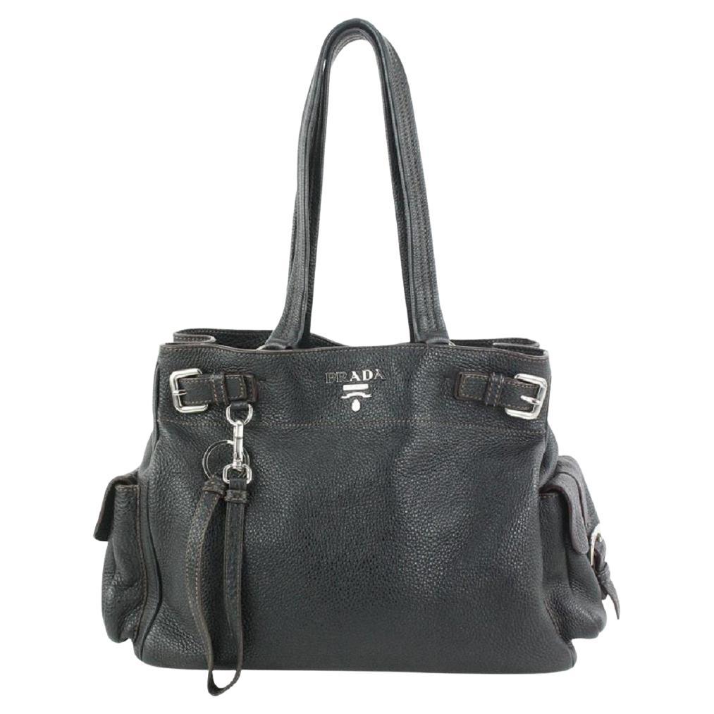 Prada Dark Brown Leather Belt Buckle Tote Bag 455pr62 For Sale