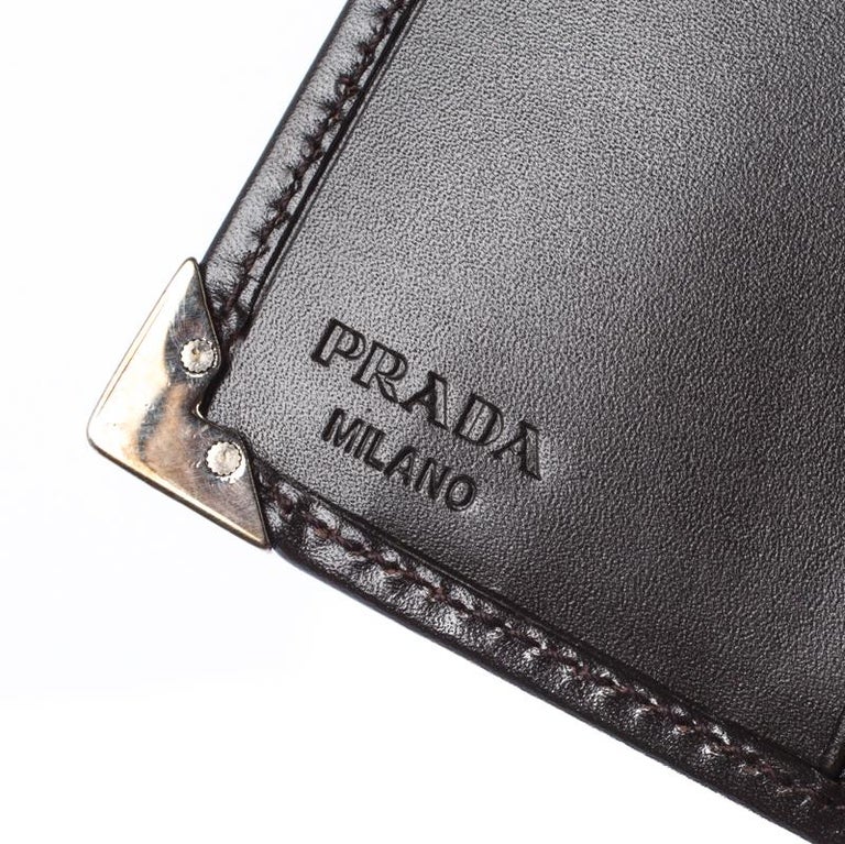 Prada Dark Brown Leather Bi Fold Card Holder For Sale at 1stDibs