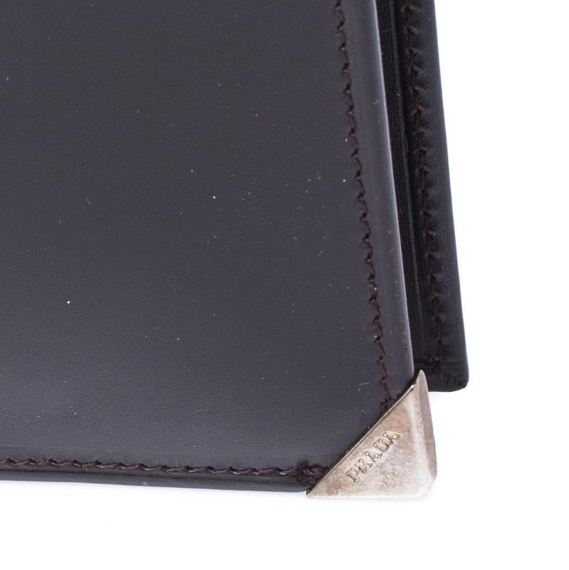 Prada Dark Brown Leather Bi Fold Card Holder 3