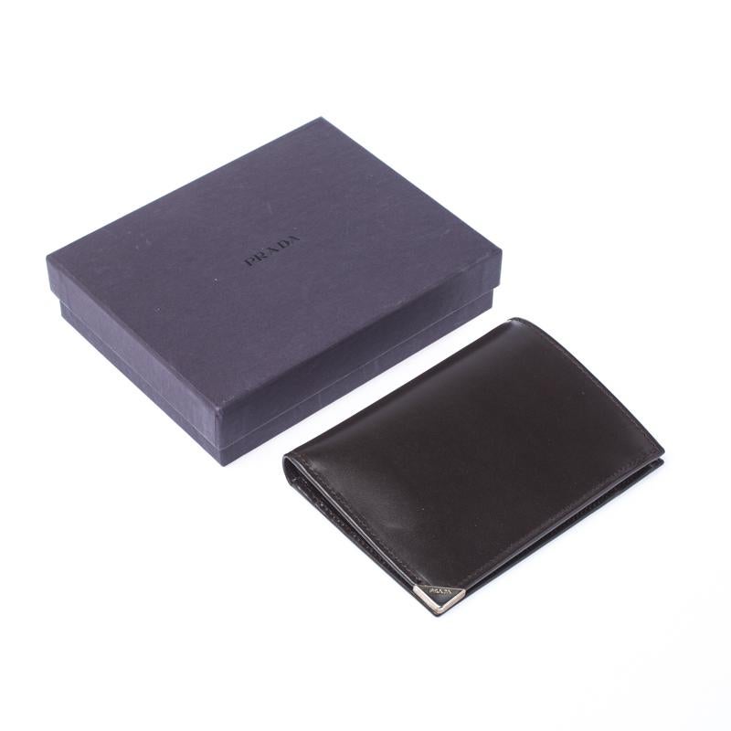 Prada Dark Brown Leather Bi Fold Card Holder 4