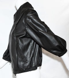 Prada Dark Brown Leather Bomber Jacket With Adjustable Waist & Collar Straps