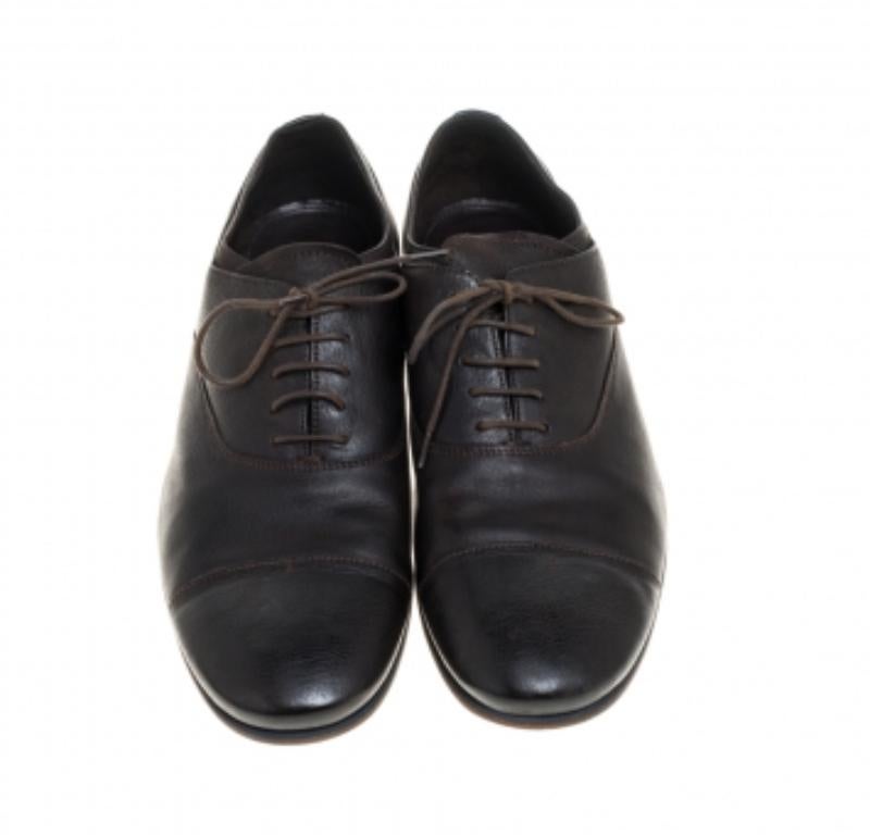Black Prada Dark Brown Leather Cap Toe Lace Up Oxford Size 42.5 For Sale