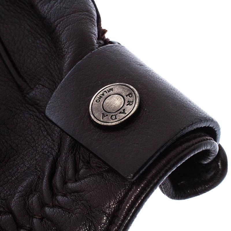 Black Prada Dark Brown Leather Cashmere Lining Gloves