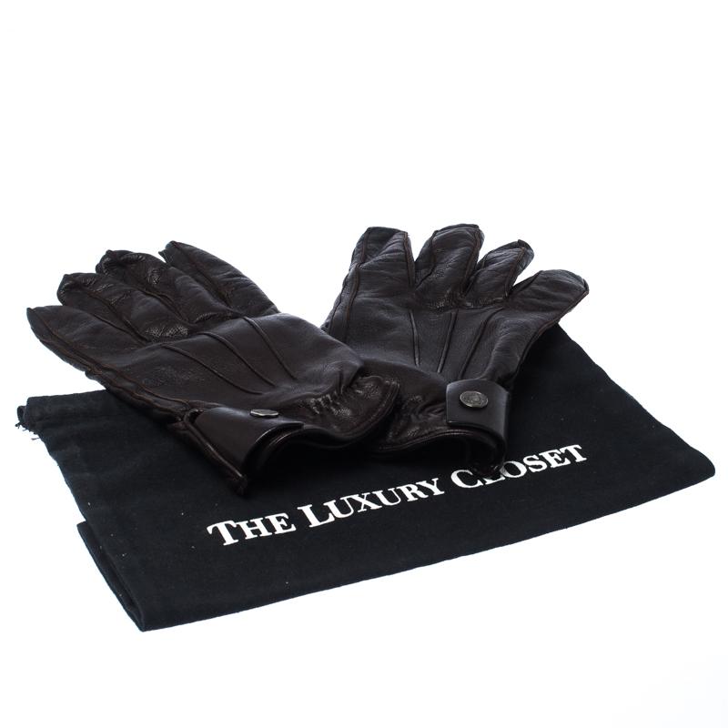 Men's Prada Dark Brown Leather Cashmere Lining Gloves