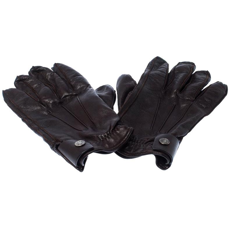 Prada Dark Brown Leather Cashmere Lining Gloves