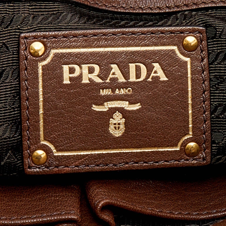 Prada Dark Brown Leather Cervo Satchel at 1stDibs