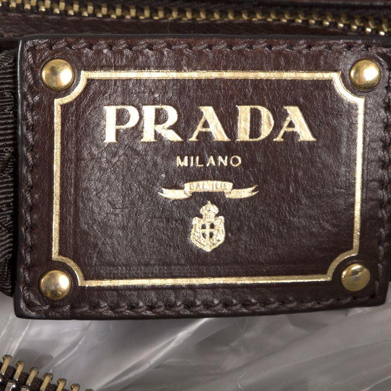 Brown PRADA dark brown leather CRAQUELLE SMALL Shoulder Bag