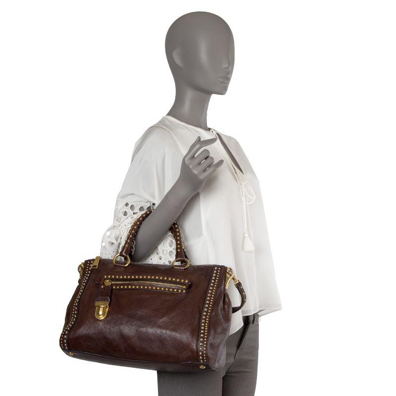 PRADA dark brown leather CRAQUELLE SMALL Shoulder Bag In Excellent Condition In Zürich, CH