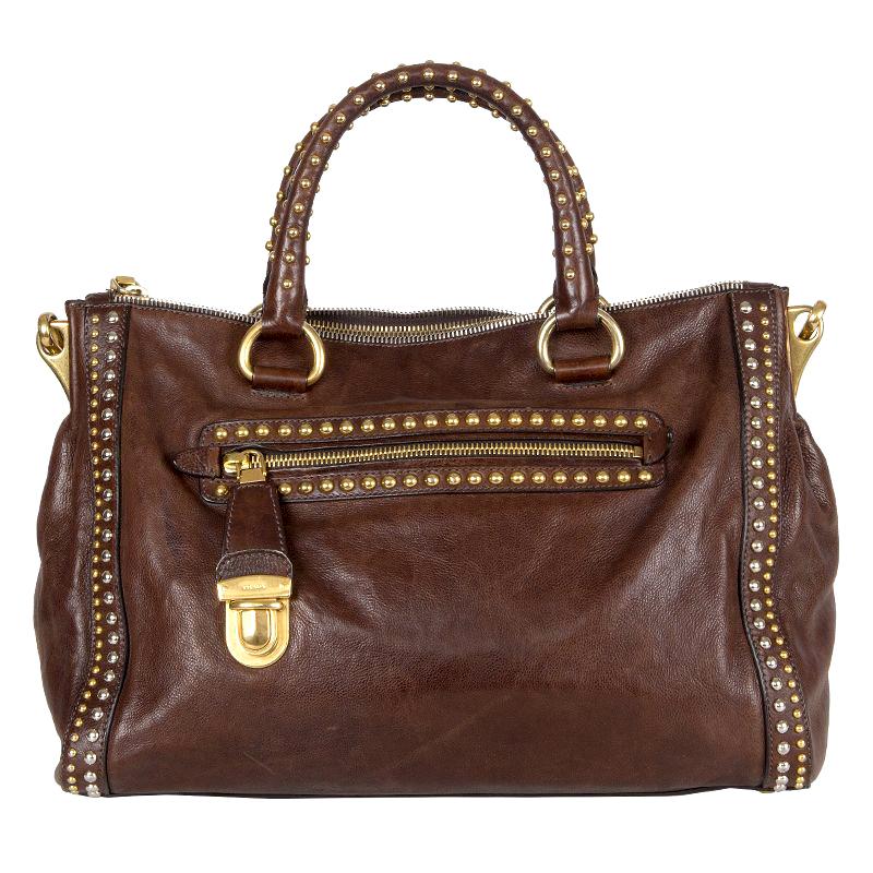 PRADA dark brown leather CRAQUELLE SMALL Shoulder Bag