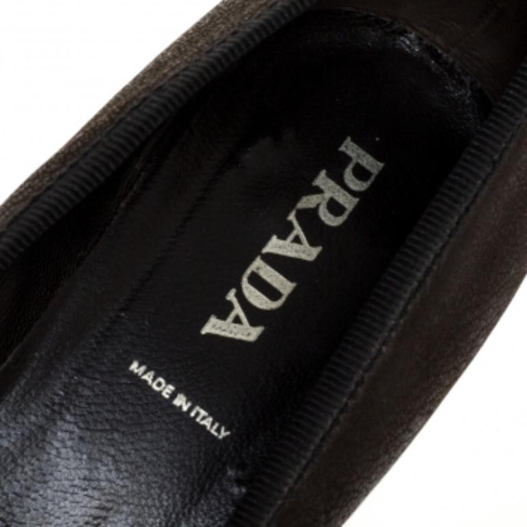 Prada Dark Brown Leather Crystal Embellished Vintage Pointed Pumps Size 36.5 For Sale 1