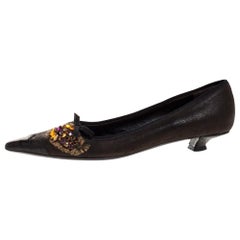 Prada Dark Brown Leather Crystal Embellished Vintage Pointed Pumps Size 36.5