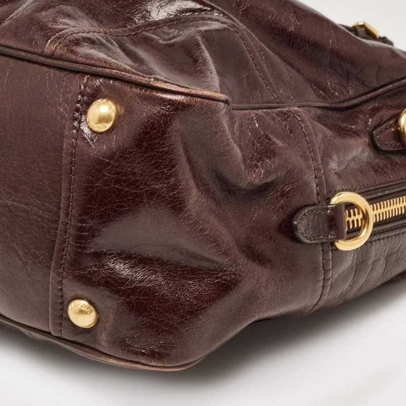 Prada Dark Brown Leather East/West Bag For Sale 7