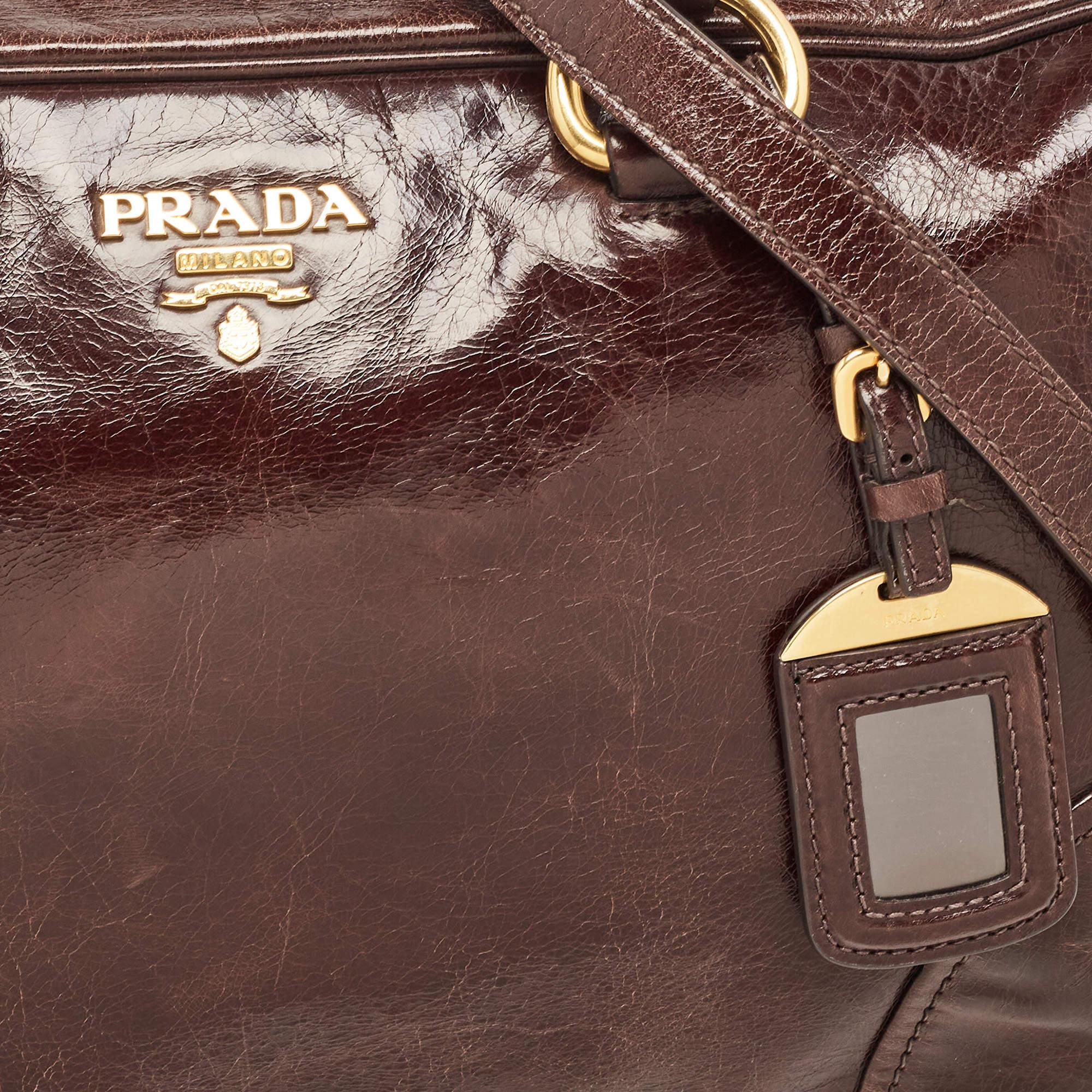 Prada Dark Brown Leather East/West Bag For Sale 8