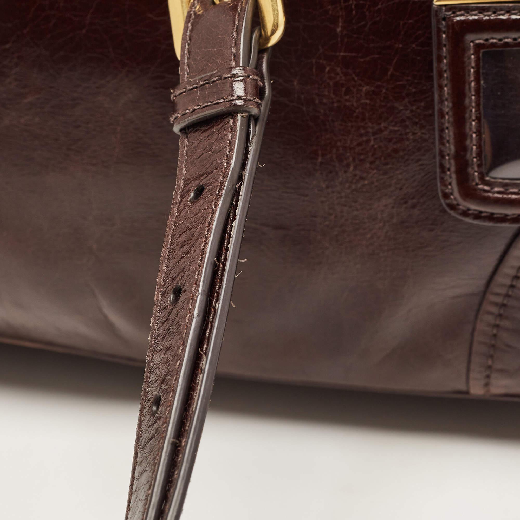 Prada Dark Brown Leather East/West Bag For Sale 9