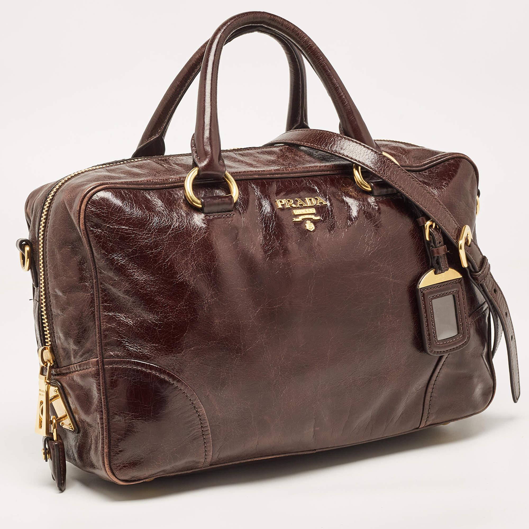 Prada Dark Brown Leather East/West Bag For Sale 10