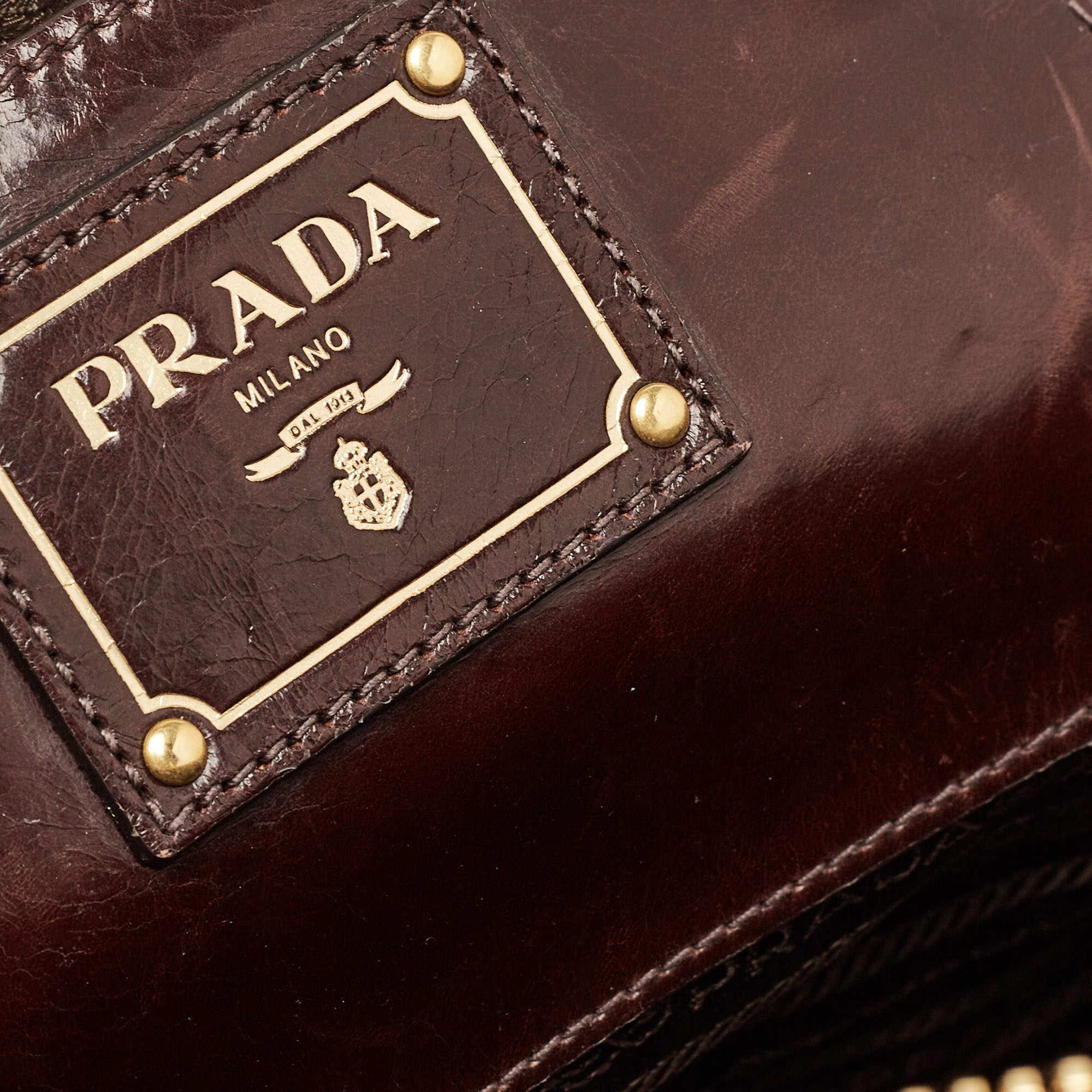 Prada Dark Brown Leather East/West Bag For Sale 1