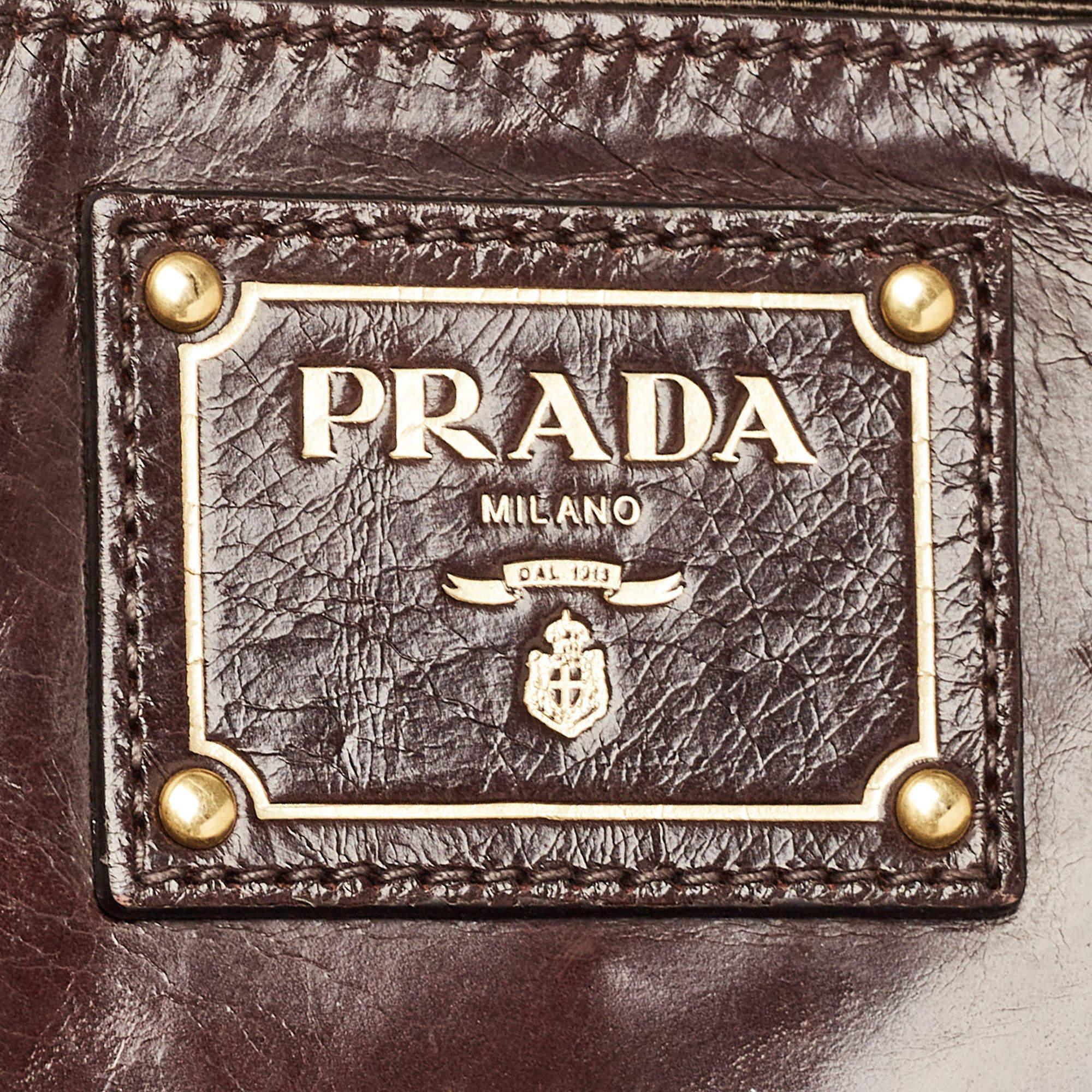 Prada Dark Brown Leather East/West Bag For Sale 2