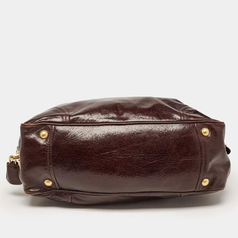 Prada Dark Brown Leather East/West Bag For Sale 5