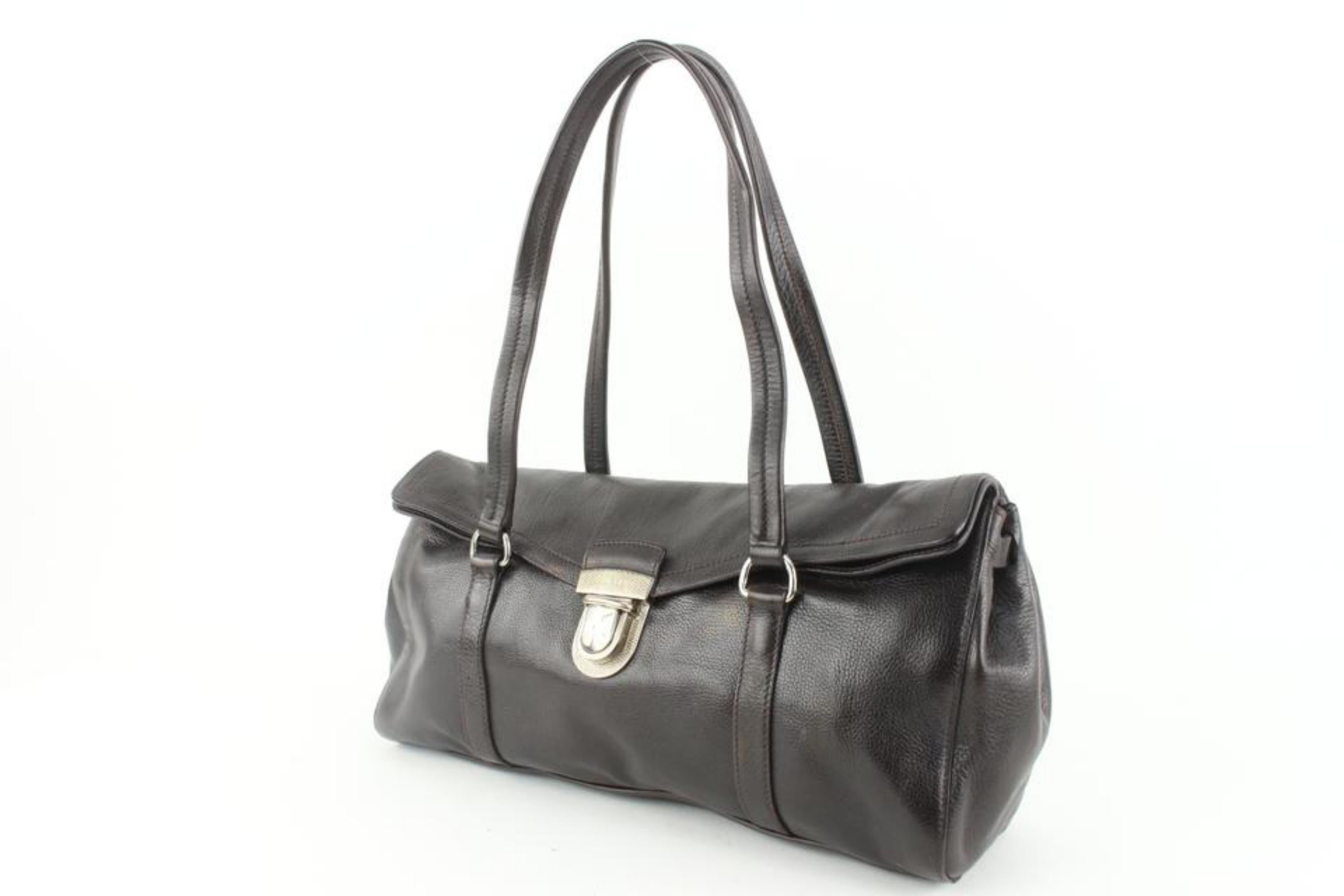 Prada Dark Brown Leather East West Boston Shoulder bag 14p5 For Sale 4