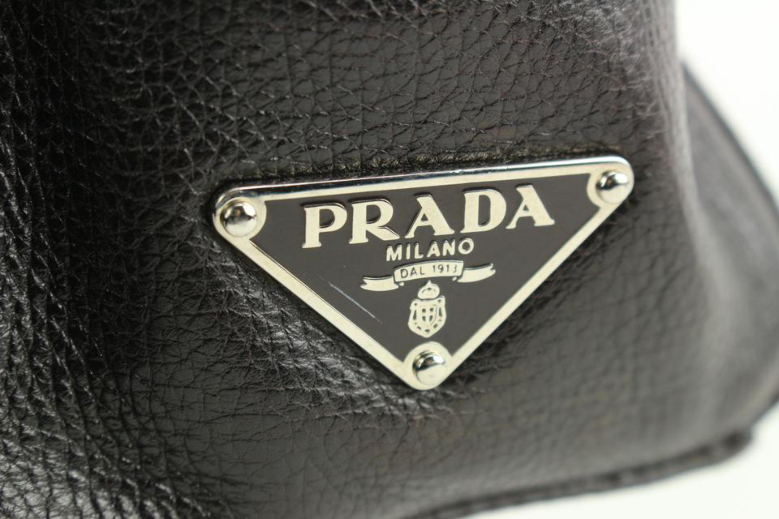 Prada Dark Brown Leather East West Boston Shoulder bag 14p5 In Good Condition For Sale In Dix hills, NY