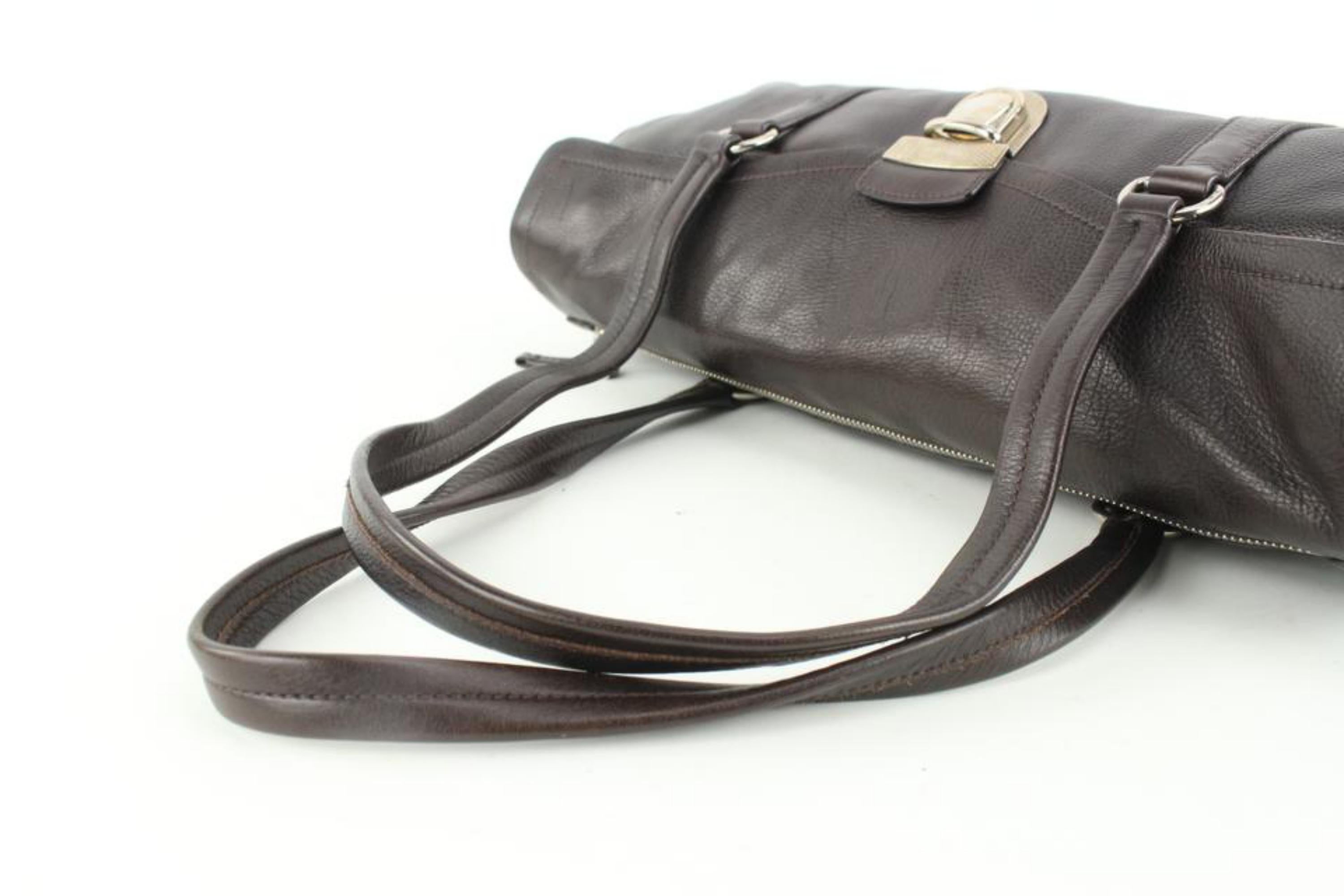 Women's Prada Dark Brown Leather East West Boston Shoulder bag 14p5 For Sale