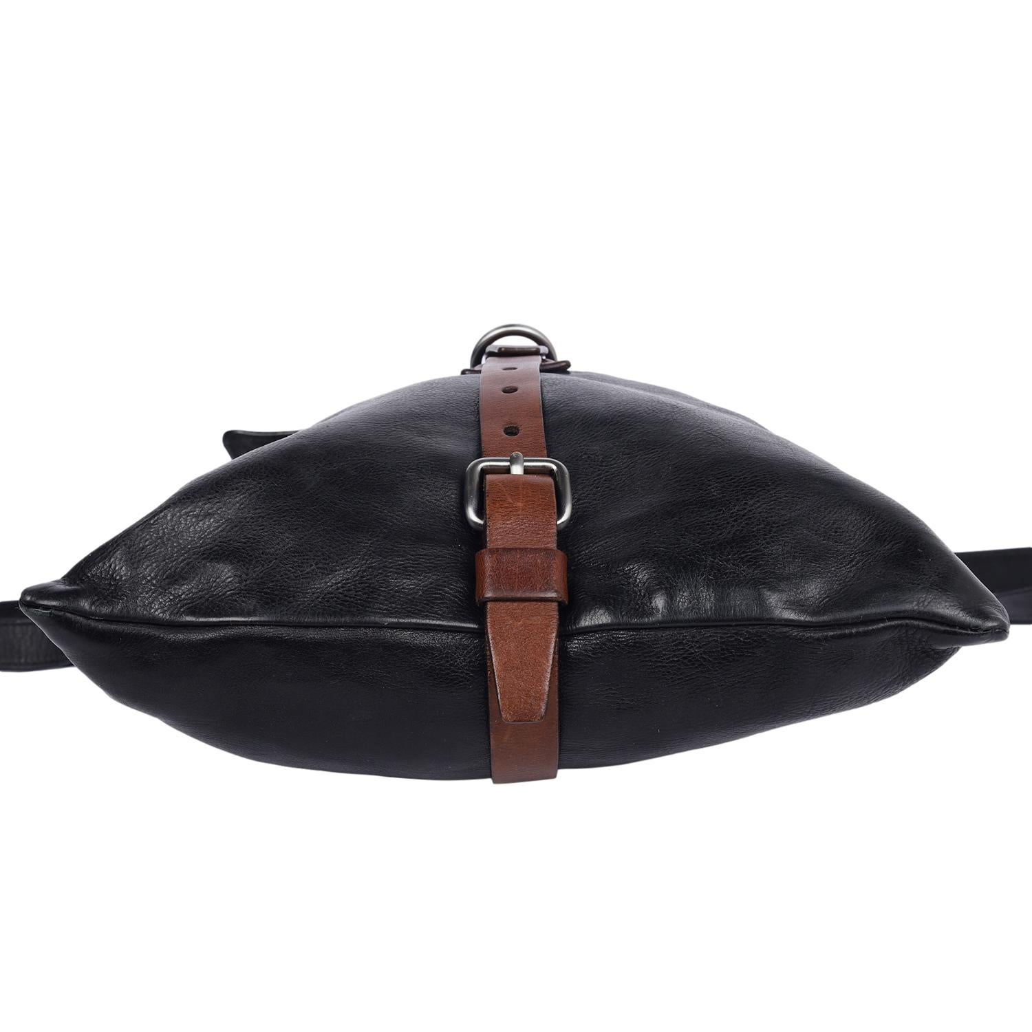 Prada Black Leather Flat Buckle Crossbody Bag For Sale 6