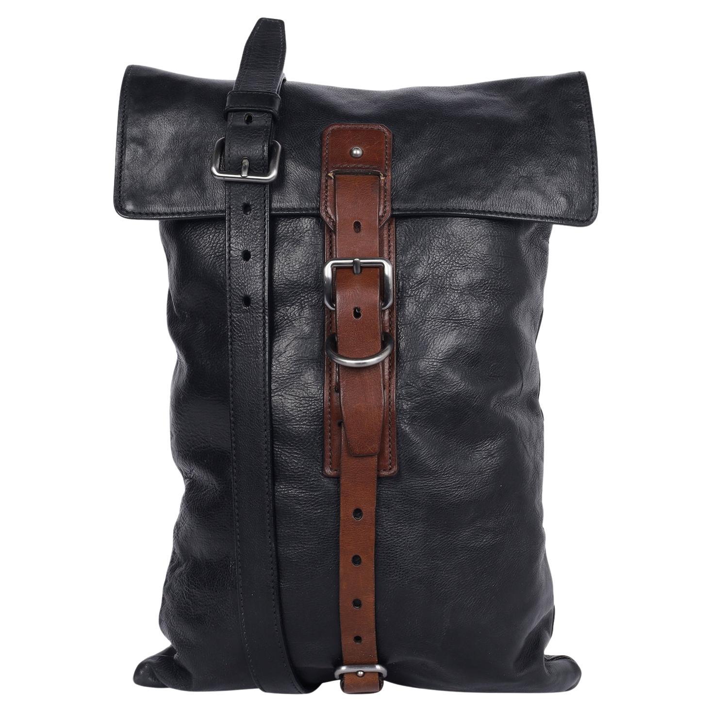 Prada Black Leather Flat Buckle Crossbody Bag For Sale
