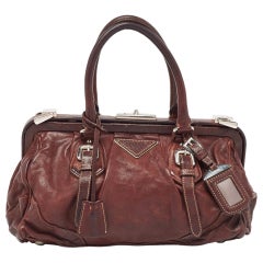 Prada Dark Brown Leather Frame Satchel