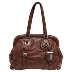 Prada Dark Brown Leather Frame Satchel