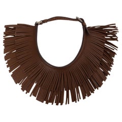 PRADA dark brown leather FRINGE Necklace