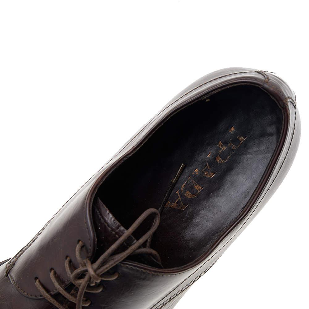 Black Prada Dark Brown Leather Lace Up Loafers Size 41.5 For Sale