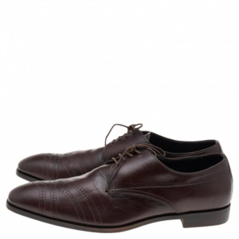 Prada Dark Brown Leather Lace Up Loafers Size 41.5 For Sale 1