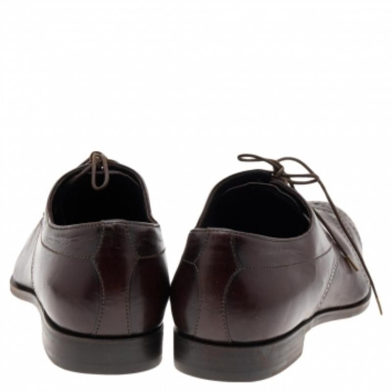Prada Dark Brown Leather Lace Up Loafers Size 41.5 For Sale 2