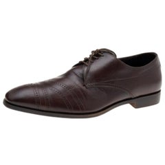 Used Prada Dark Brown Leather Lace Up Loafers Size 41.5