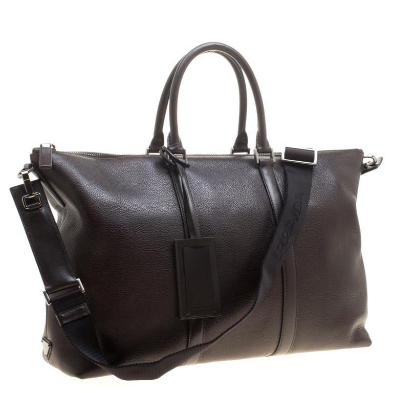Prada Dark Brown Leather Luggage Weekender Bag For Sale at 1stDibs