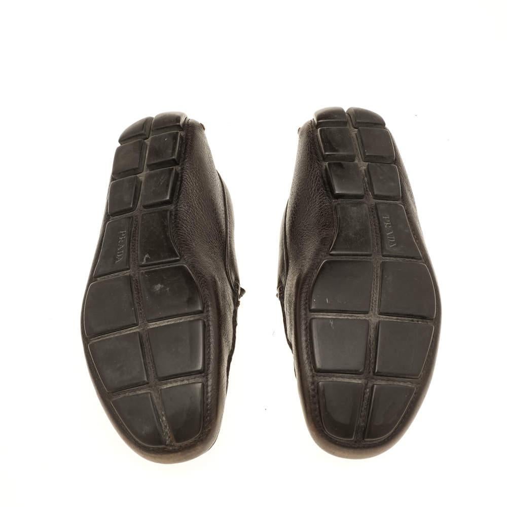 Black Prada Dark Brown Leather Penny Slip On Loafers Size 41 For Sale