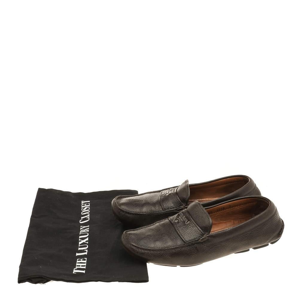 Prada Dark Brown Leather Penny Slip On Loafers Size 41 For Sale 3