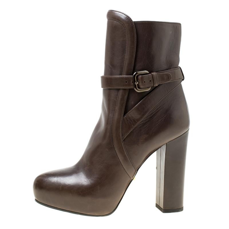 Women's Prada Dark Brown Leather Platform Ankle Boots Size 36