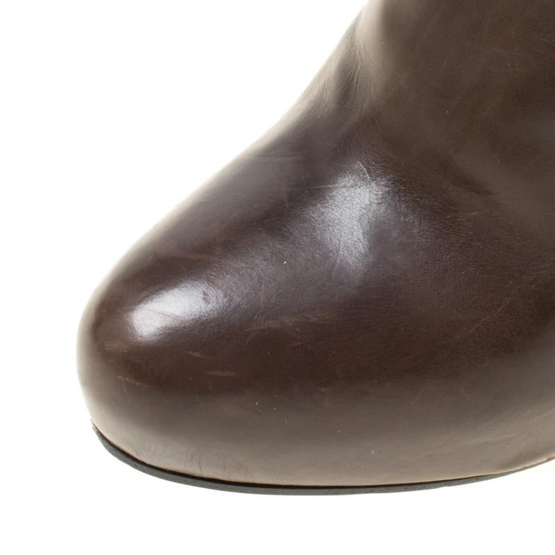 Prada Dark Brown Leather Platform Ankle Boots Size 36 1