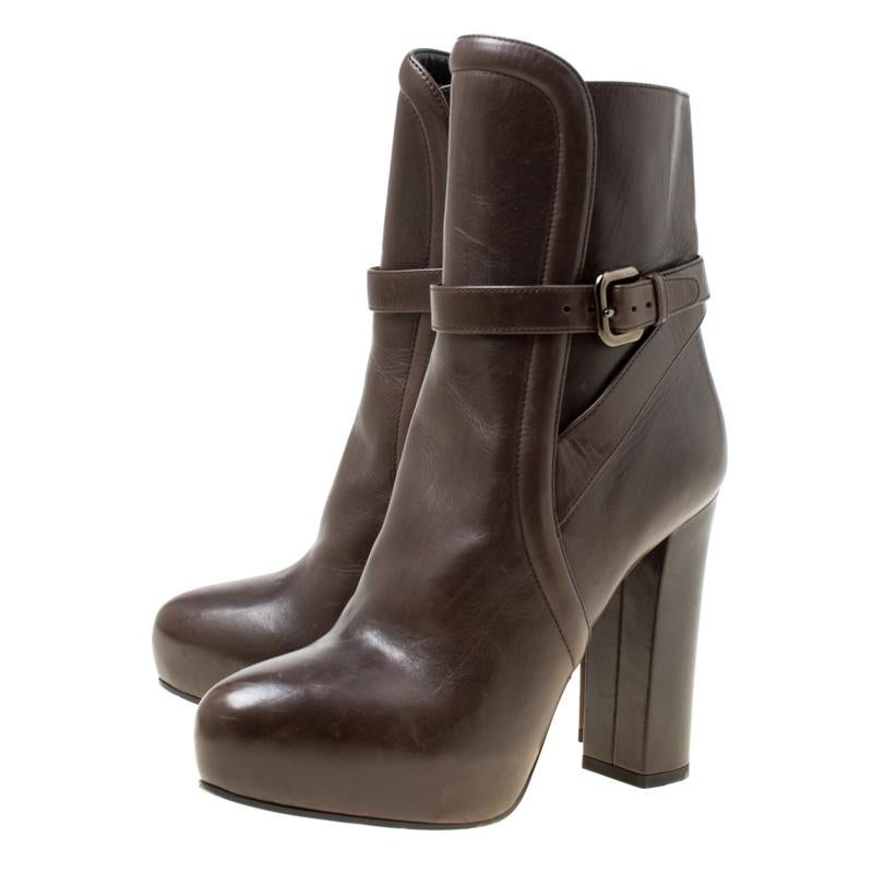 Prada Dark Brown Leather Platform Ankle Boots Size 36 2