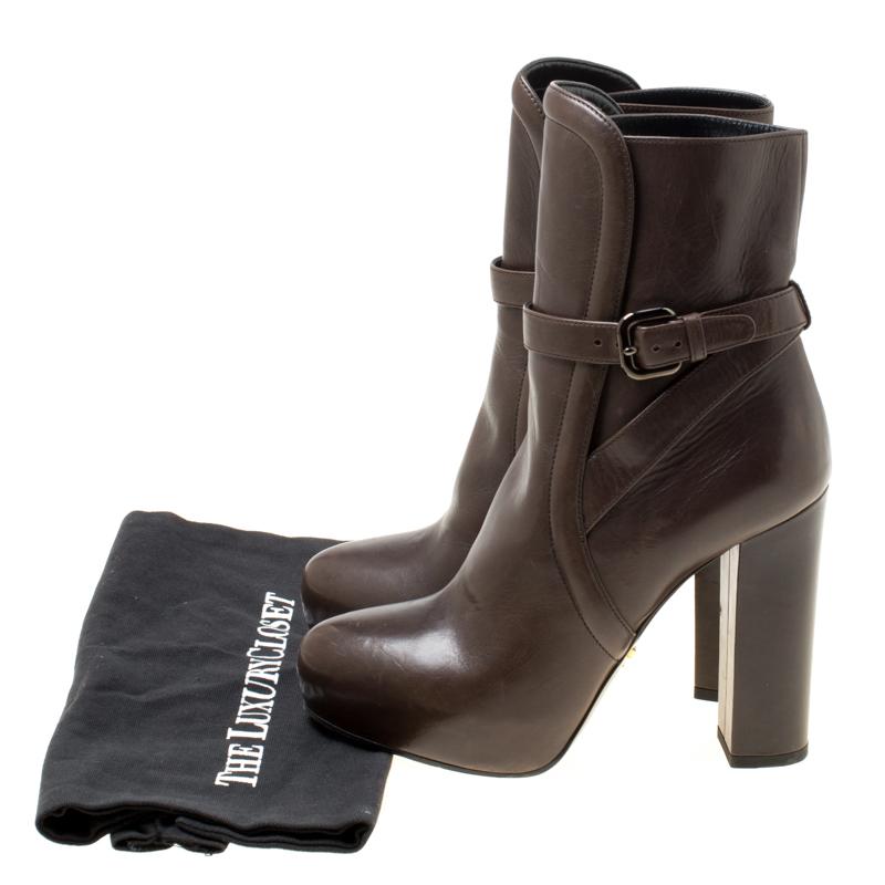 Prada Dark Brown Leather Platform Ankle Boots Size 36 3