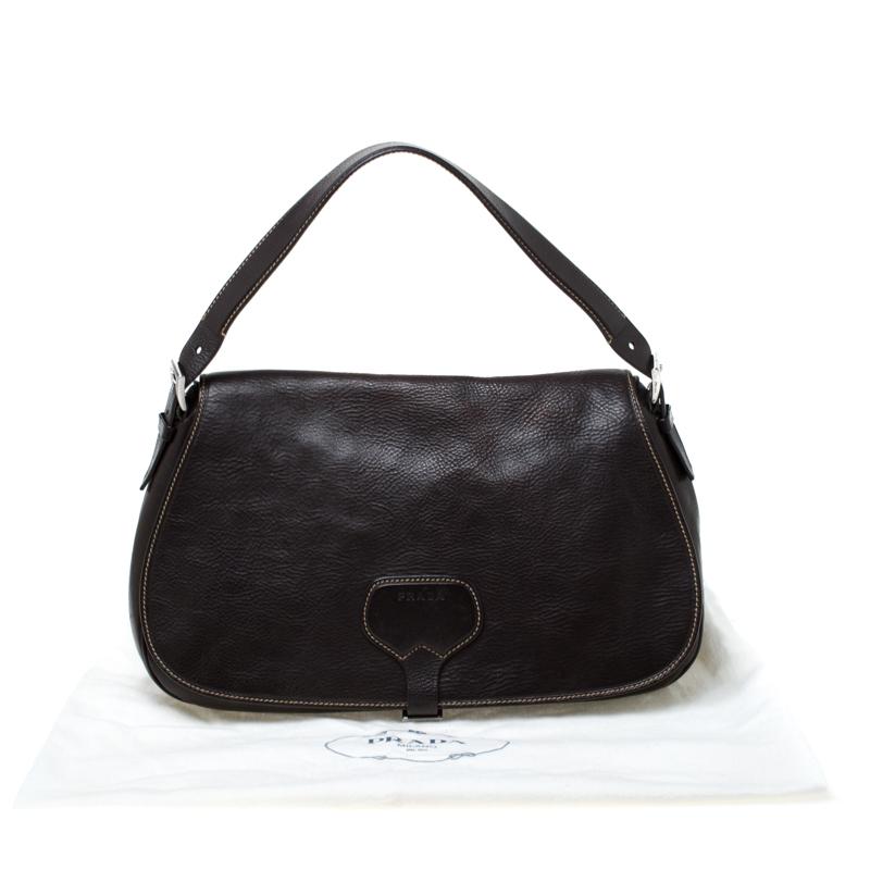 Prada Dark Brown Leather Shoulder Bag 5