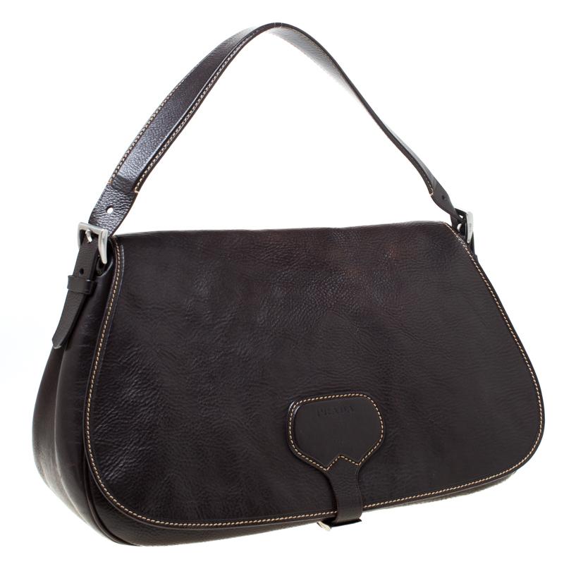 Black Prada Dark Brown Leather Shoulder Bag