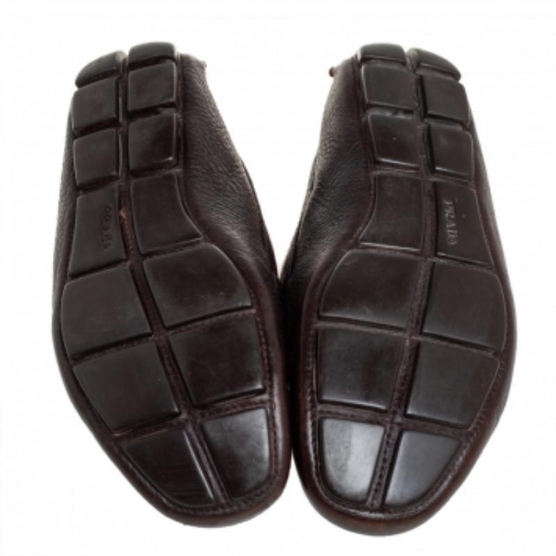 Prada Dark Brown Leather Slip On Loafers Size 41 For Sale 2