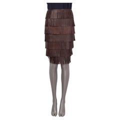 PRADA dark brown leather TIERED FRINGE Skirt 40 S