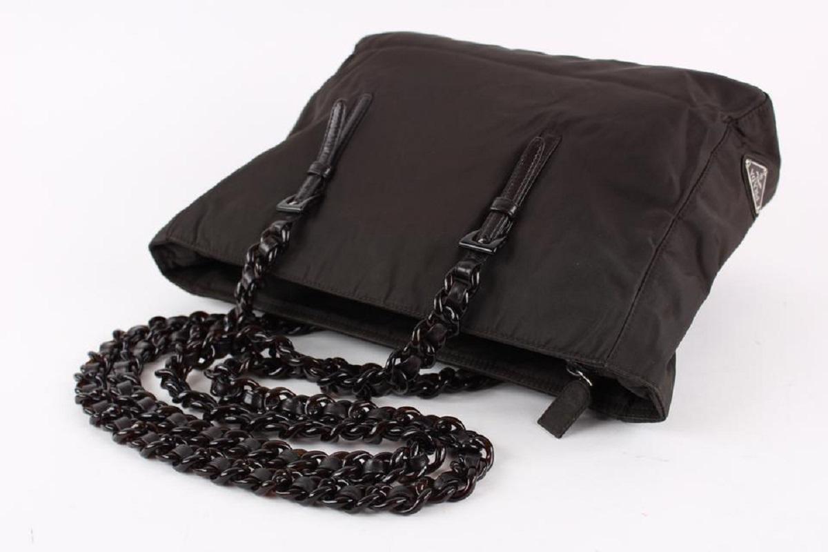 Black Prada Dark Brown Nylon Tesutto Chain Tote bag 17pr1221