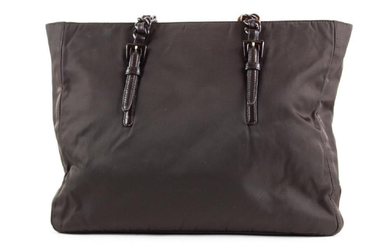 Prada Dark Brown Nylon Tesutto Chain Tote bag 17pr1221 In Good Condition In Dix hills, NY